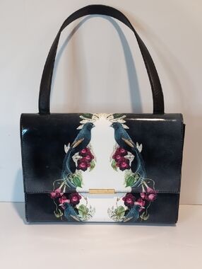 Ted Baker Black Patent Leather Bird And Flowers Shoulder Bag